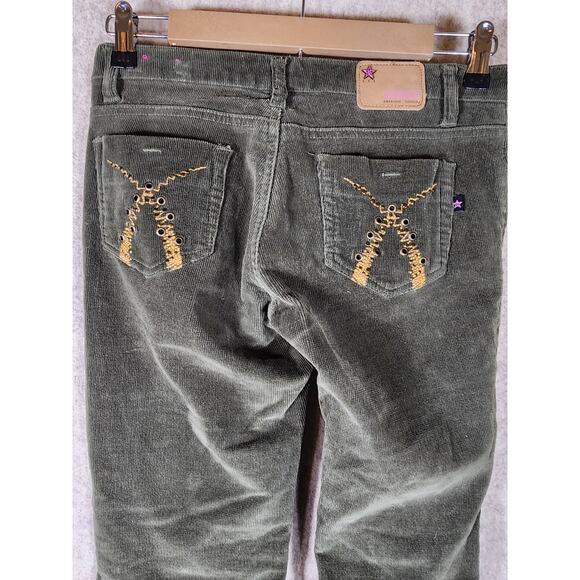 Youth BUBBLEGUM Green Tight Corduroy Flare Cuff 90s Jeans SZ 16 (26" Waist) - Picture 3 of 8